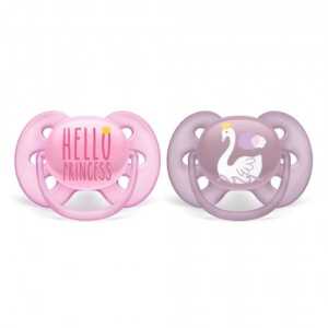 2бр ортодонтични залъгалки Лебед и Princess Philips AVENT SCF085/18 Ultra Air 6-18м в кутия за стерилизиране