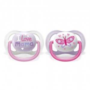 Ортодонтични залъгалки Пеперуда и Надпис Love 2бр Philips AVENT SCF080/02 Ultra Air Happy 0-6м в кутия за стерилизиране