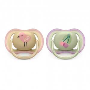 2броя ортодонтични залъгалки Череши и Птица Philips AVENT SCF085/13 Ultra Air в кутия за стерилизиране