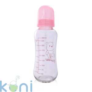 СТЪКЛЕНО ШИШЕ 240МЛ С РОЗОВА КАПАЧКА