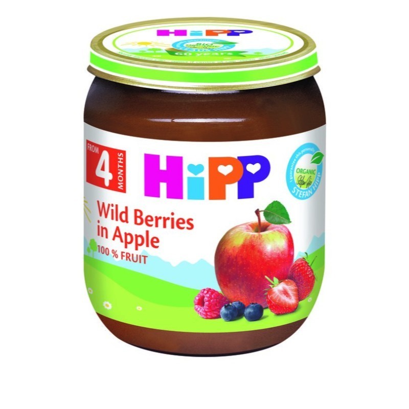 HIPP пюре Горски плодове ябълки 4+месеца 4203 125гр