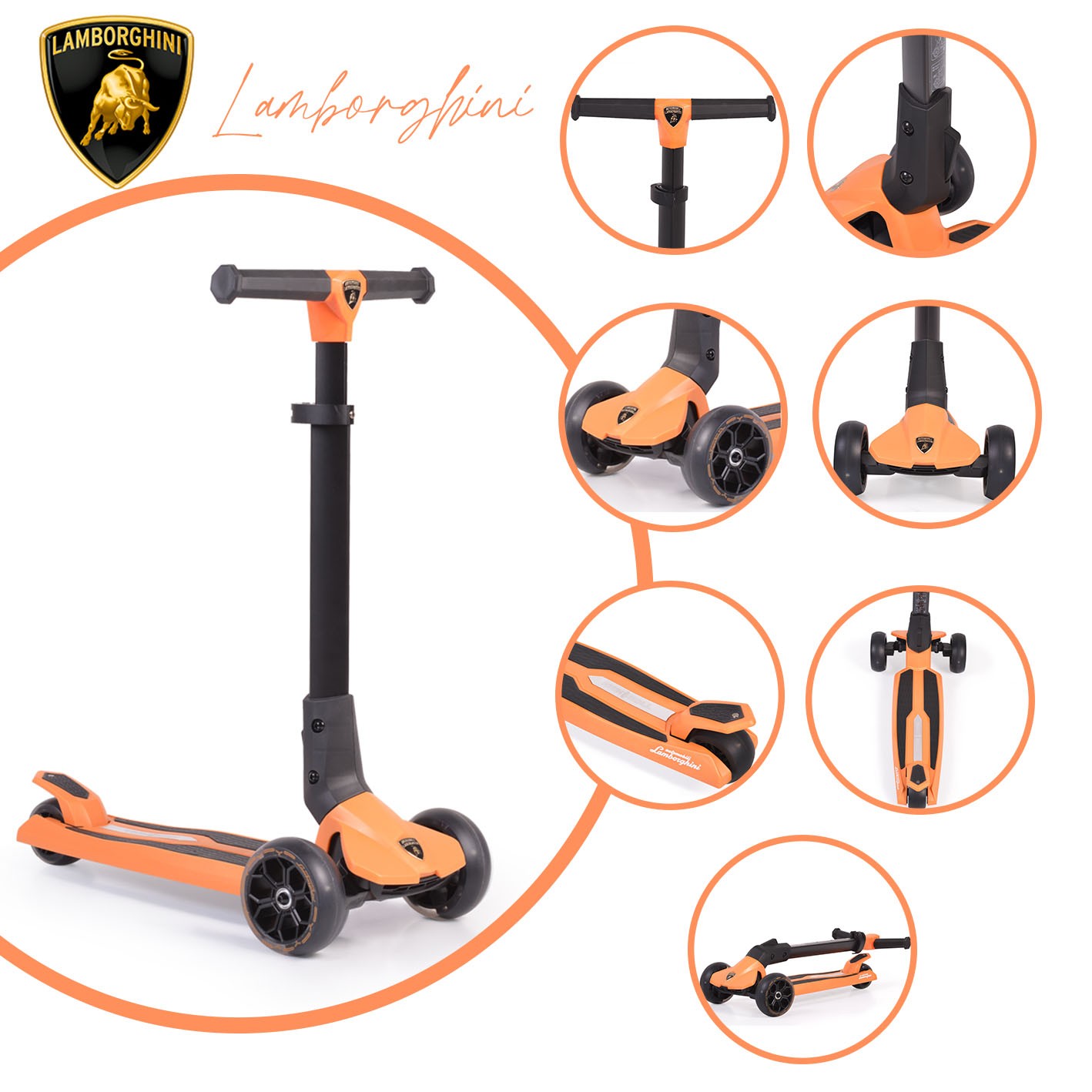 Детска тротинетка Lamborghini оранжева, сгъваема