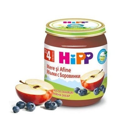 HIPP пюре Ябълки боровинки 4+месеца 125гр 4273