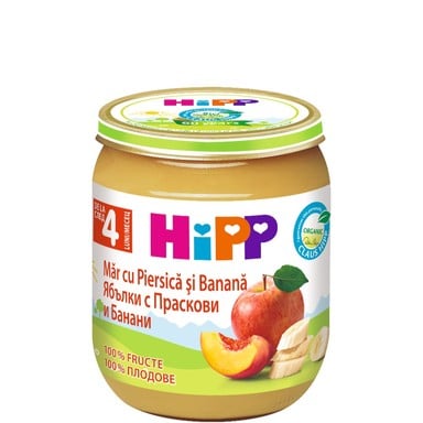 HIPP пюре Ябълки банани праскови 4+месеца 125гр 4283