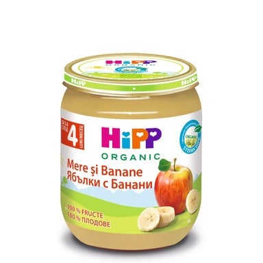 HIPP пюре Ябълки банани 4+месеца 125гр 4210