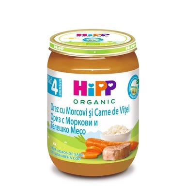HIPP пюре Ориз моркови телешко 4+месеца 190гр 6143