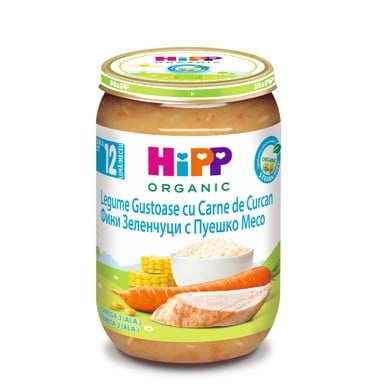 HIPP пюре Зеленчуци ориз пуешко 8+месеца 220гр 6813