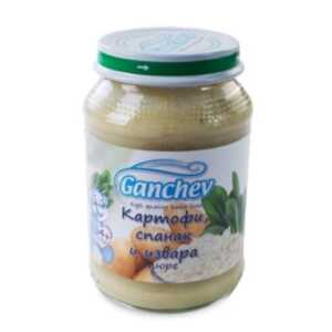 ГАНЧЕВ Пюре картофи спанак и извара 4+месеца 190Г