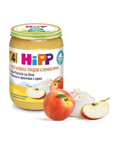 HIPP пюре Праскова ябълка пълнозърнест 4+месеца ориз 190гр 4703