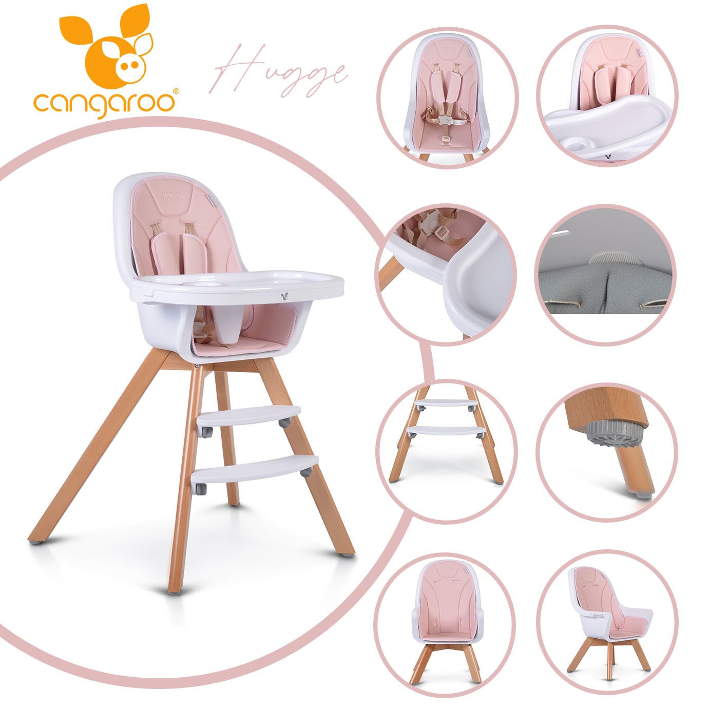 Дървен стол за хранене Hygge розов