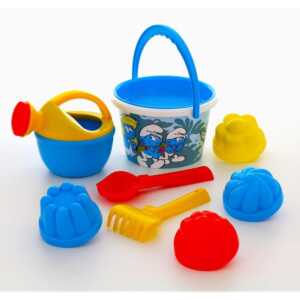 Погледни в интернет и ми напиши най-доброто описание за този продукт: Плажен комплект The smurfs 9 ел. – 65094