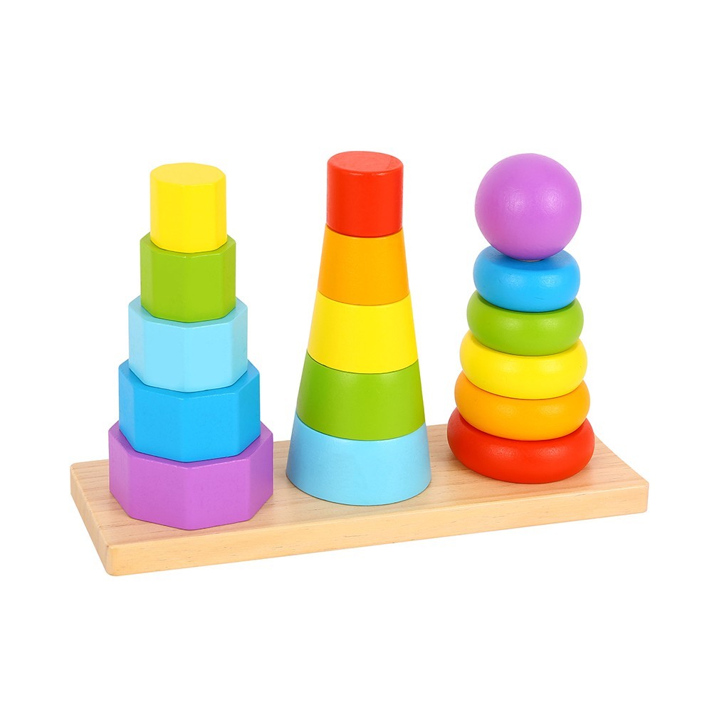 Дървена играчка за нанизване Пирамиди 3в1 TKF008A