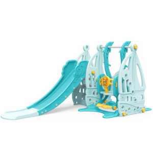 Пързалка с люлка Coco синя и баскетболен кош WM19016