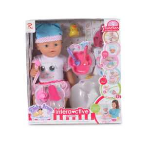 Плачеща кукла бебе 46cm със синя шапка, гърне и аксесоари