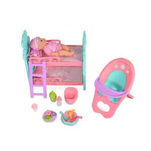 Кукла 31см пишкаща с легло и стол за хранене 8295