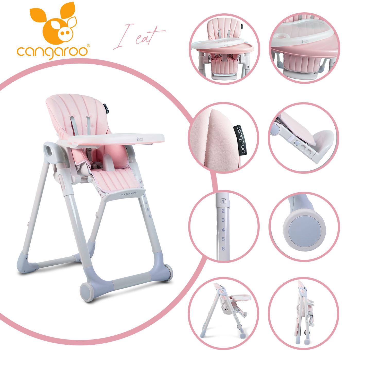 I Eat розов Детски стол за хранене