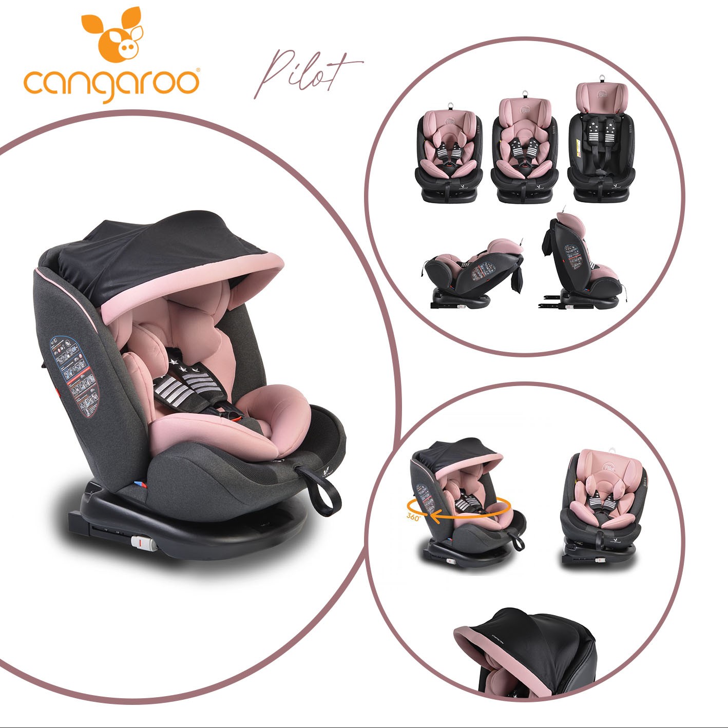 Столче за кола Pilot розово с Isofix система 360°