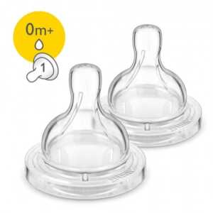 2бр Биберони бавен поток 0м+ за новородено Philips AVENT Classic+ Anti-colic SCF631/27