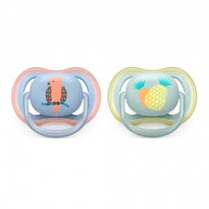 2броя ортодонтични залъгалки Папагал и Ананас Philips AVENT SCF085/12 Ultra Air в кутия за стерилизиране
