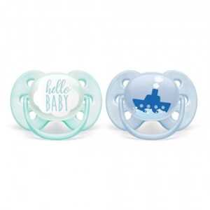 Ортодонтични залъгалки 2бр Лодка и Надпис Philips Avent Ultra Soft 6-18м в кутия за стерилизиране