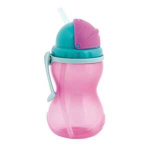 Преходно розово 370мл нетечащо шише с мека сламка 12м+