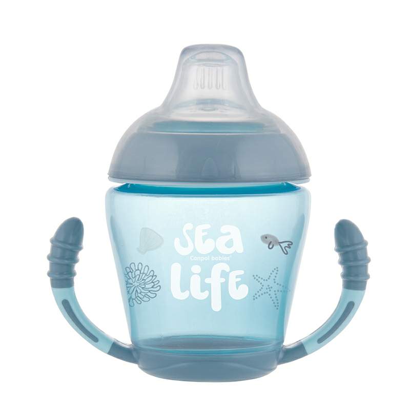 Бебешка чаша Sea Life 230мл синьо 9м+ с дръжки и мек накрайник