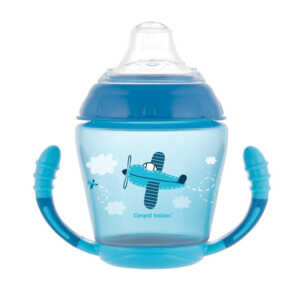 Бебешка чаша Happy Vehicles 230мл синя 9м+ с дръжки и мек накрайник