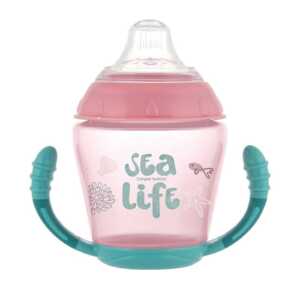 Бебешка чаша Sea Life 230мл розова 9м+ с дръжки и мек накрайник