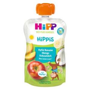 HIPP плодова закуска ябълка банан манго кокосово мляко и овес 12+месеца 100гр 47011