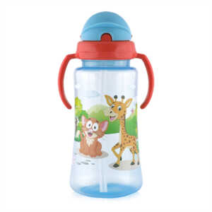 СПОРТНА БУТИЛКА 330МЛ СИНЯ С ДРЪЖКИ И СЛАМКА