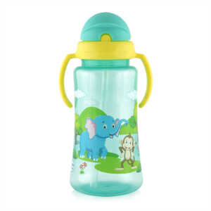 СПОРТНА БУТИЛКА 330МЛ ЗЕЛЕНА С ДРЪЖКИ И СЛАМКА