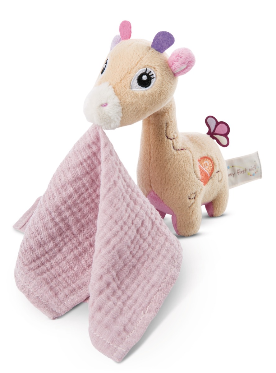 NICI Мека играчка 3D Жирафчето Сасума 13см с муселинова кърпичка 0+месеца