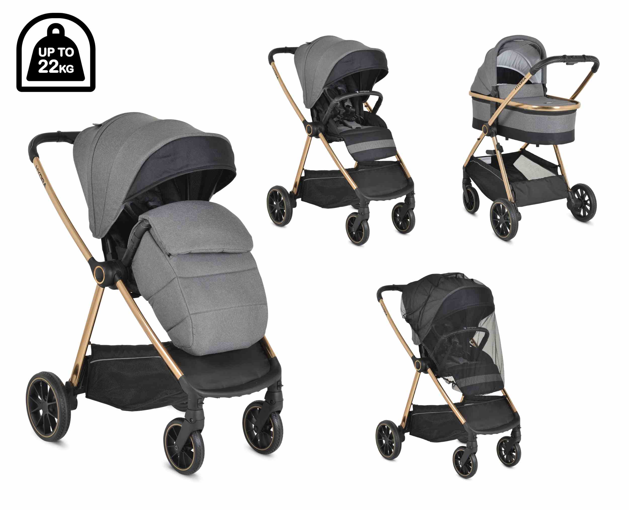 Бебешка количка Hydra 2в1 сива