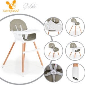 Дървен стол за хранене Gelato 2в1 сив