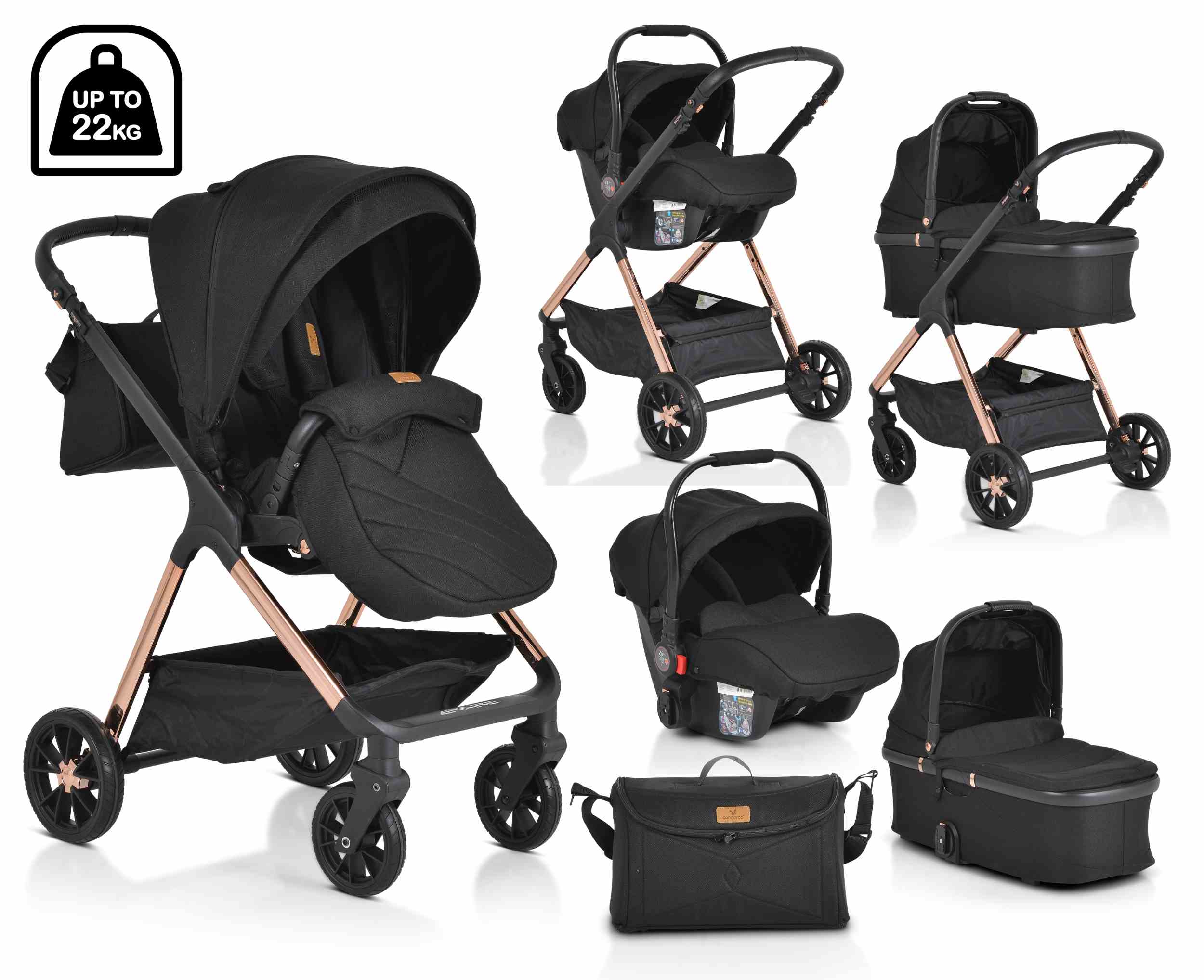 Бебешка количка 3в1 черна Empire Комбинирана