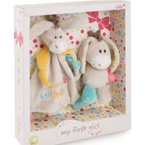 NICI Мека играчка 18см Магаренцето с кърпичка за гушкане 25х25см, Мули 0+ мес.