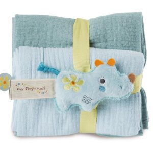 NICI муселинови пелени Носорогът Мануфи 9см Подаръчен сет 2бр 60х60см+ 0+мес