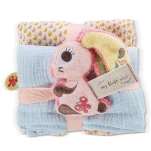 NICI муселинови пелени Заекът Хопсали 10см Подаръчен сет 2бр 60х60см + 0+ мес
