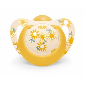Залъгалка каучук STAR+box 6-18мес Жълта с цветя NUK биберон 1бр