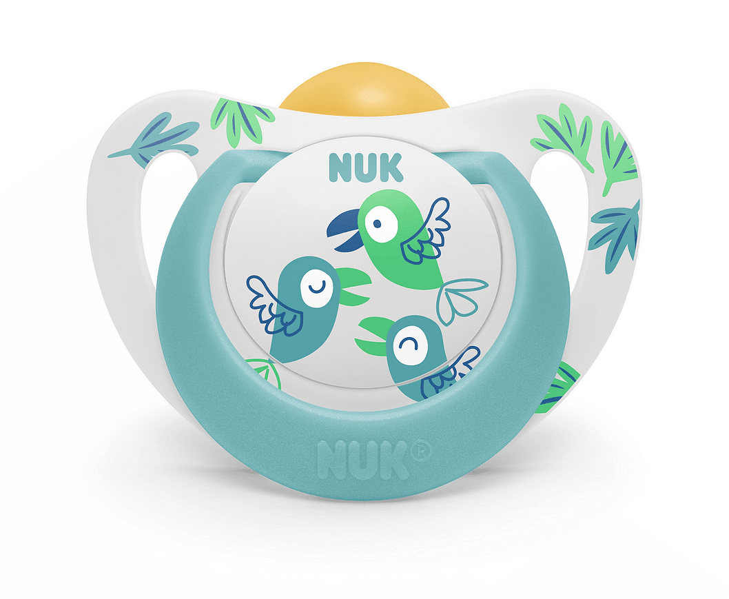 Залъгалка каучук STAR+box 6-18мес Синя с птички NUK биберон 1бр