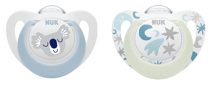 Биберон STAR NIGHT&DAY момче 0-6мес 2бр NUK залъгалка силикон светеща