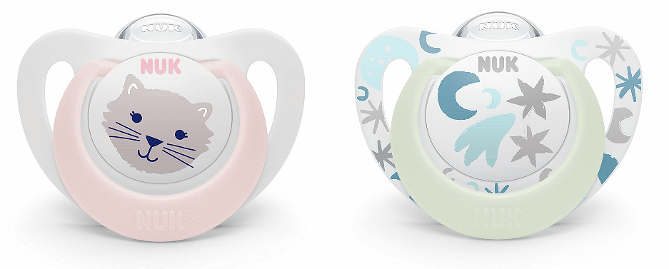 Биберон STAR NIGHT&DAY момиче 0-6мес 2бр NUK залъгалка силикон светеща