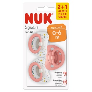Биберон Signature Бял/Розов 0-6мес NUK залъгалка силикон 2+1бр