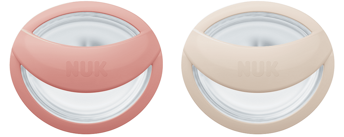 Биберон залъгалка розов/бежов 2бр силикон 0-9мес NUK Mommy Feel + кутийка за съхранение и стерилизация в микровълнова