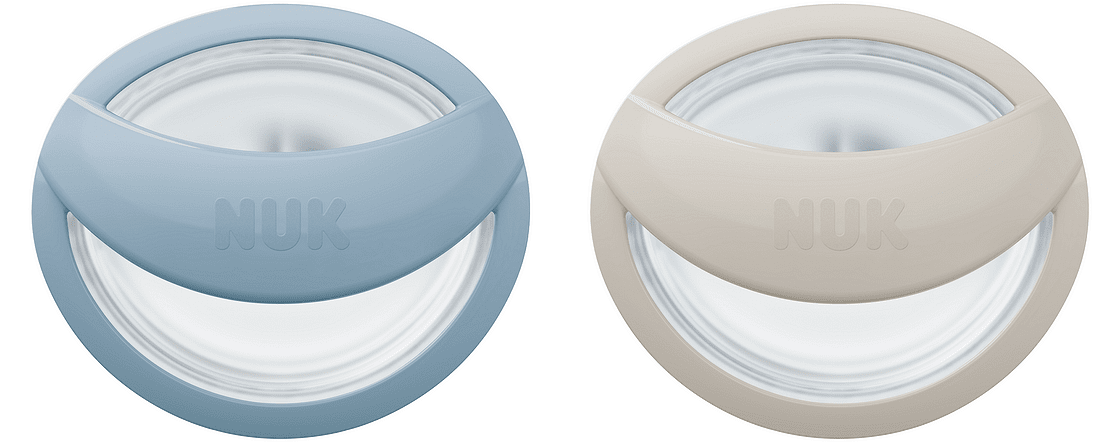 Биберон залъгалка син/сив 2бр силикон 0-9мес NUK Mommy Feel + кутийка за съхранение и стерилизация в микровълнова