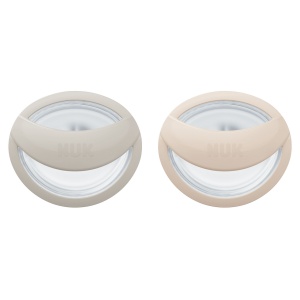 Биберон залъгалка сив/бежов 2бр силикон 0-9мес NUK Mommy Feel + кутийка за съхранение и стерилизация в микровълнова