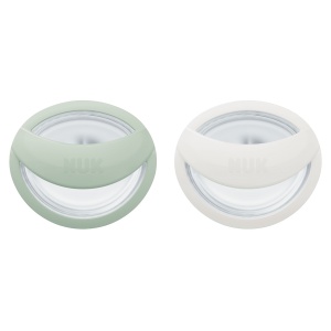 Биберон залъгалка зелен/бял 2бр силикон 0-9мес NUK Mommy Feel + кутийка за съхранение и стерилизация в микровълнова