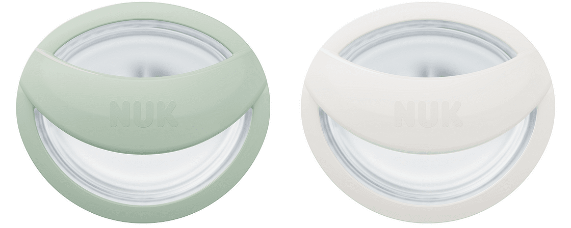 Биберон залъгалка зелен/бял 2бр силикон 0-9мес NUK Mommy Feel + кутийка за съхранение и стерилизация в микровълнова