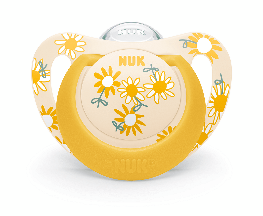 Биберон 18-36мес STAR+box Жълт с цветя залъгалка силикон NUK 1бр