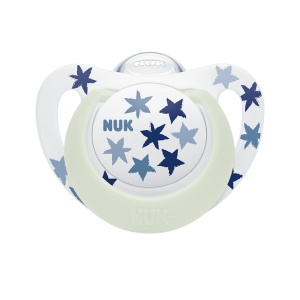 Биберон STARNight+box Сини звезди 6-18мес залъгалка силикон NUK 1бр